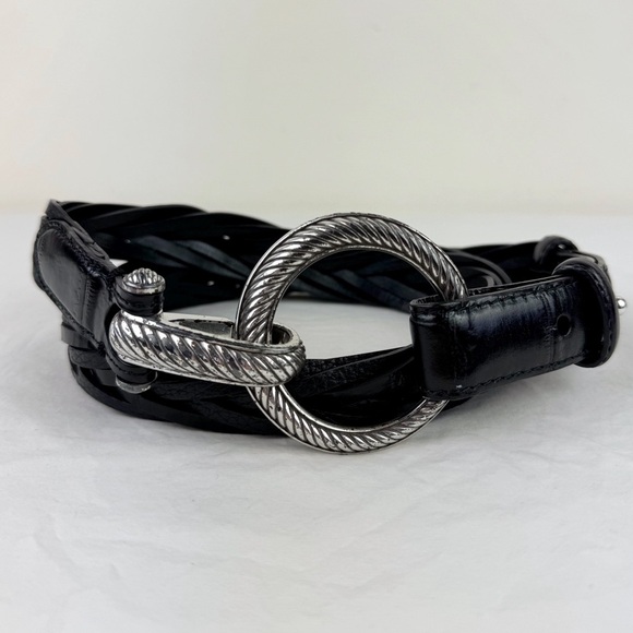 Brighton Vintage Black Leather Braided O-ring Belt - Picture 1 of 10